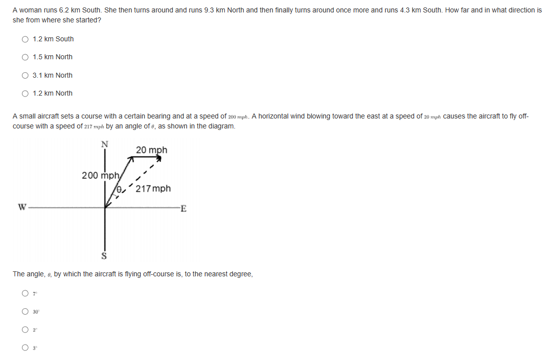 bearing and at a speed of 200mph. A horizontal wind blowing toward