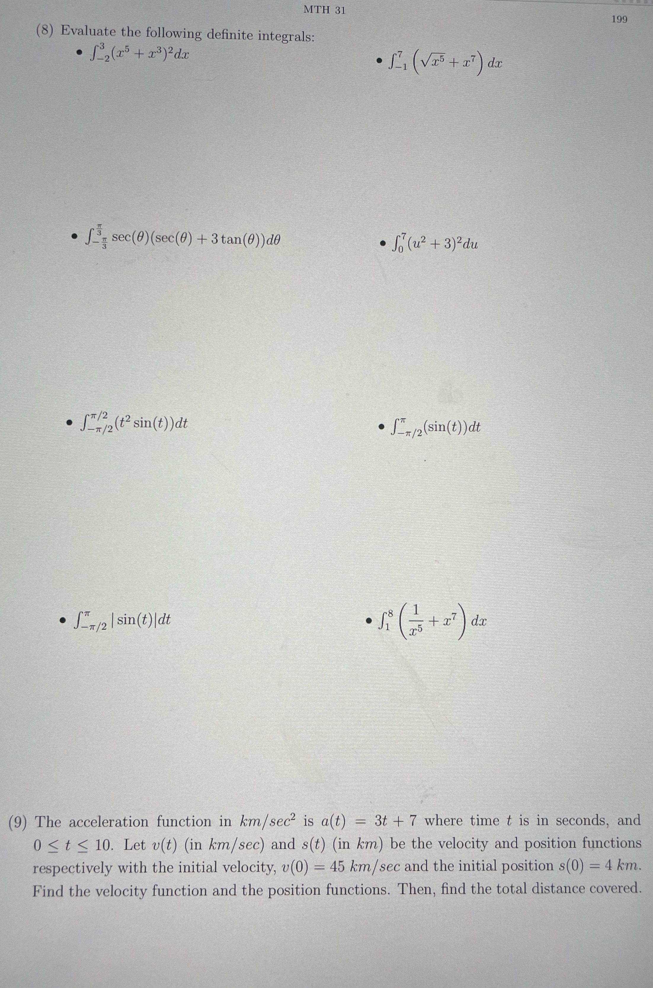 MTH 31 199 (8) Evaluate the following definite integrals: . 1