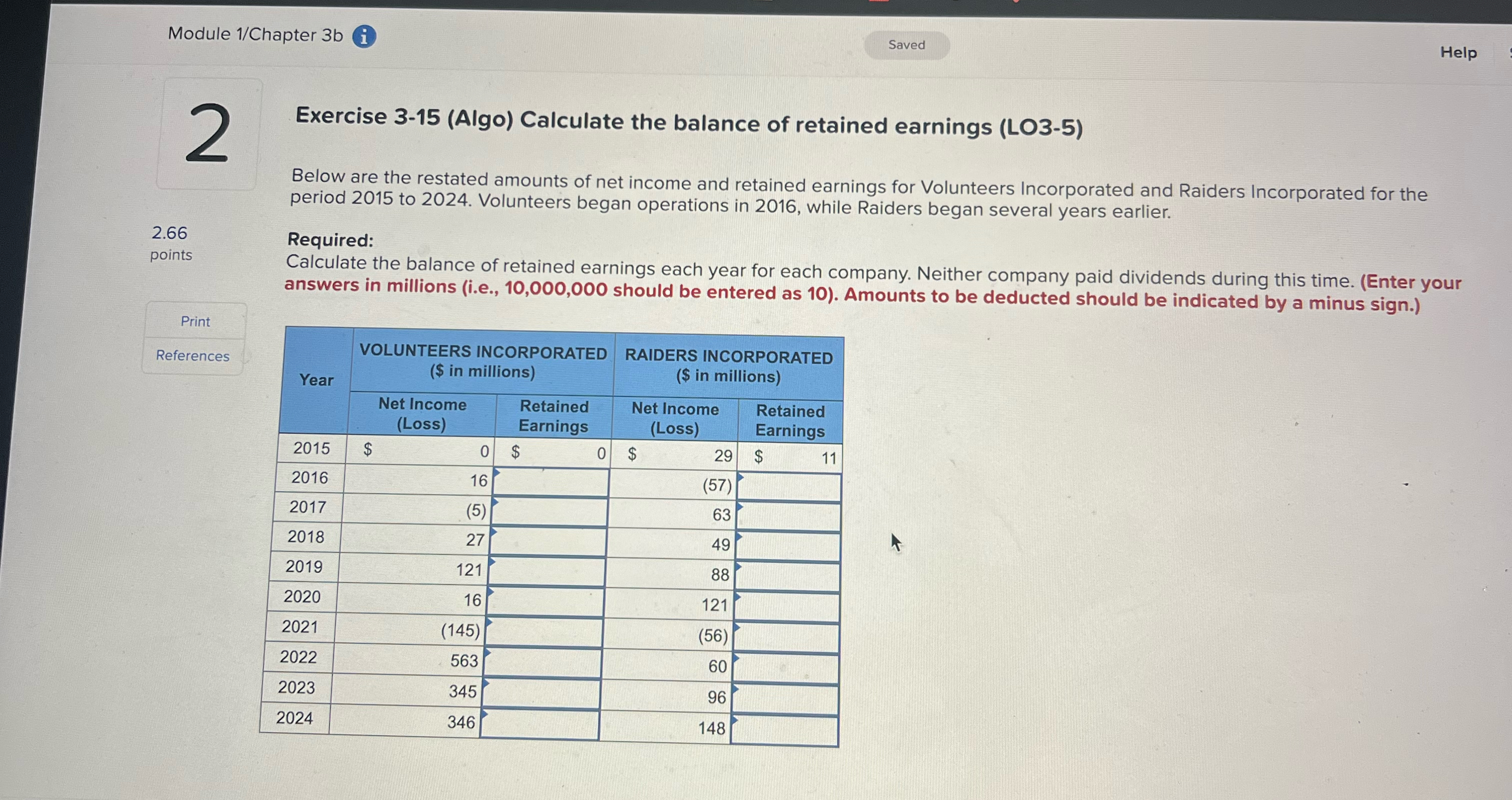  Module 1/Chapter 3b i Help 2 Exercise 3-15(Algo) Calculate the balance