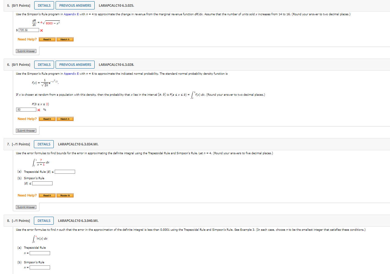 5. [0/1 Points] DETAILS PREVIOUS ANSWERS the in Appendix E with n