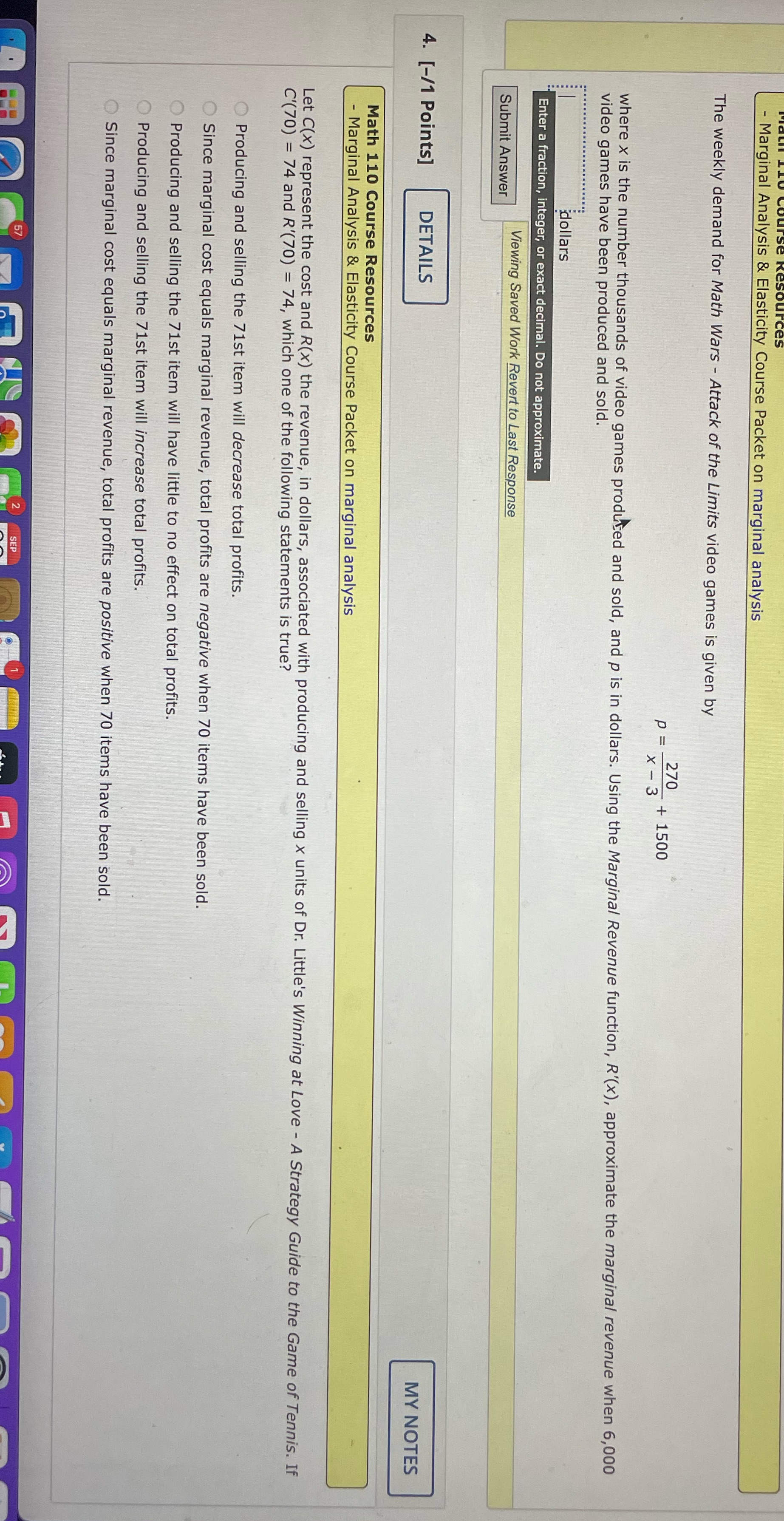 - Marginal Analysis & Elasticity Course Packet on marginal analysis The