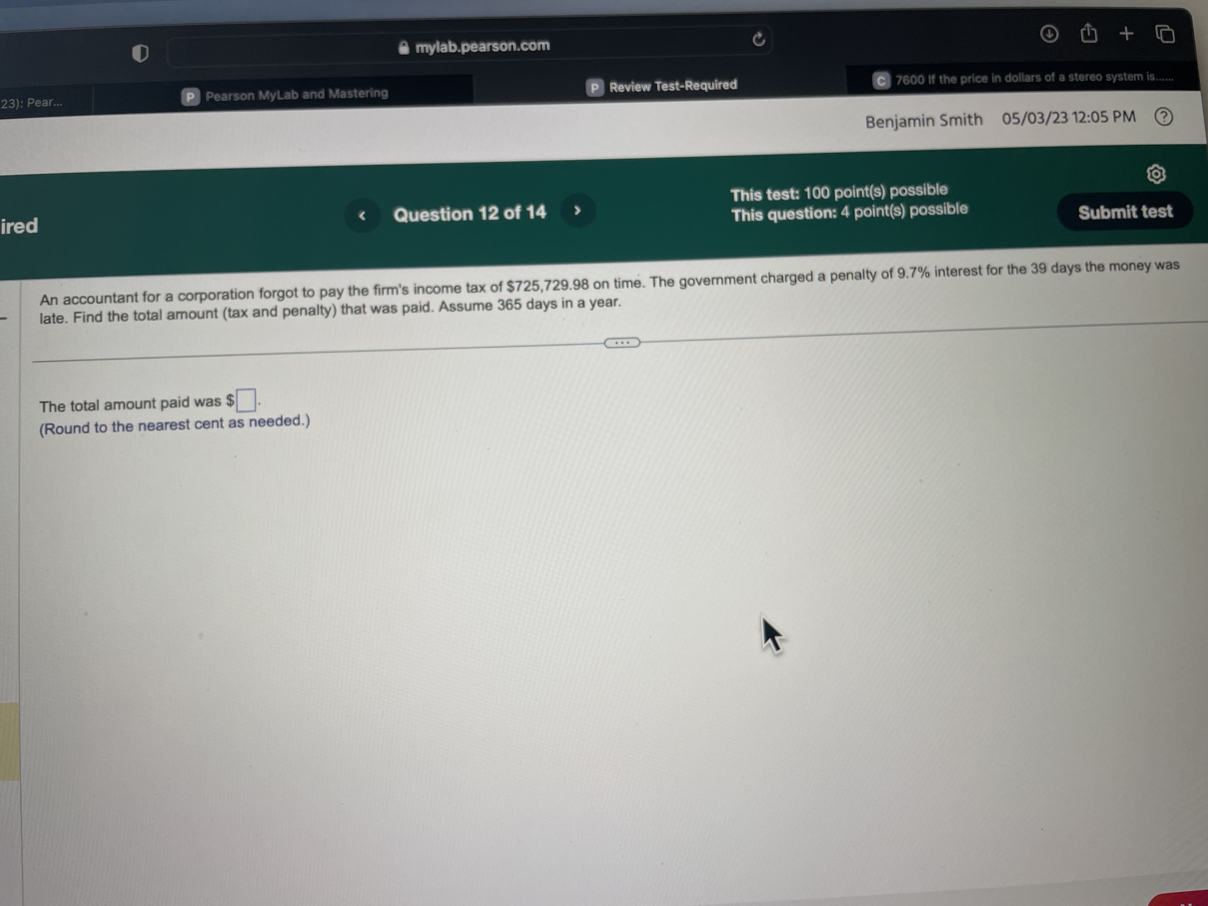  A mylab.pearson.com + 23): Pear... P Pearson MyLab and Mastering P