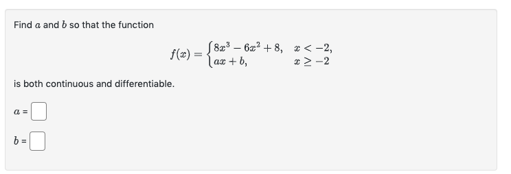 Find a and b so that the function 8c3 6c2 + 8,
