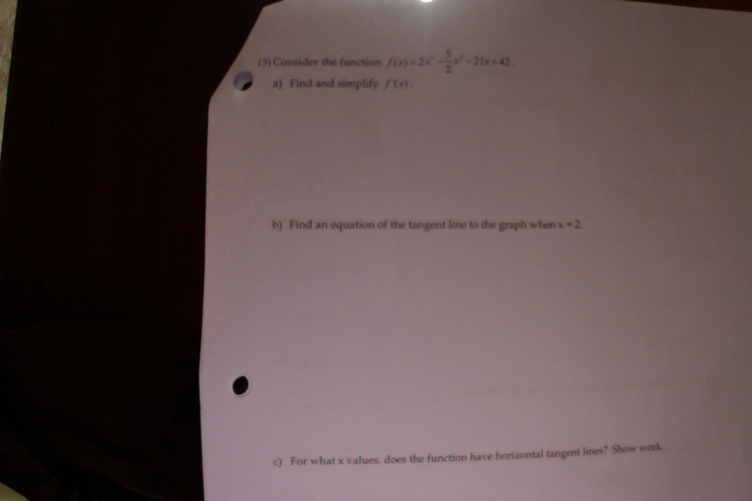  the problem is f(x)=2x^3 - 5/2^2 -21x+42 also a) says find