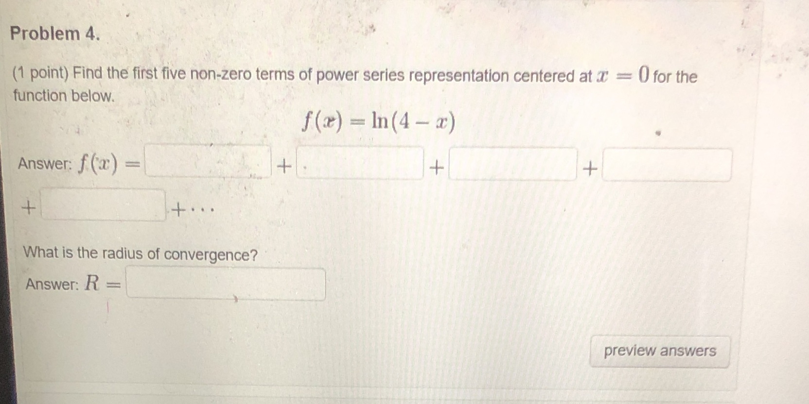 series representation centered at X O for the function below. f (r)