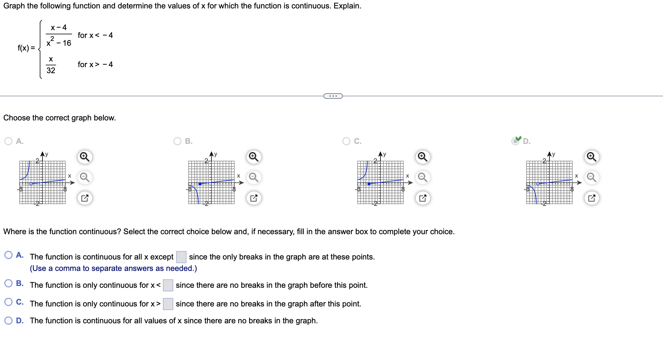 of x for which the function is continuous. Explain. X - 4