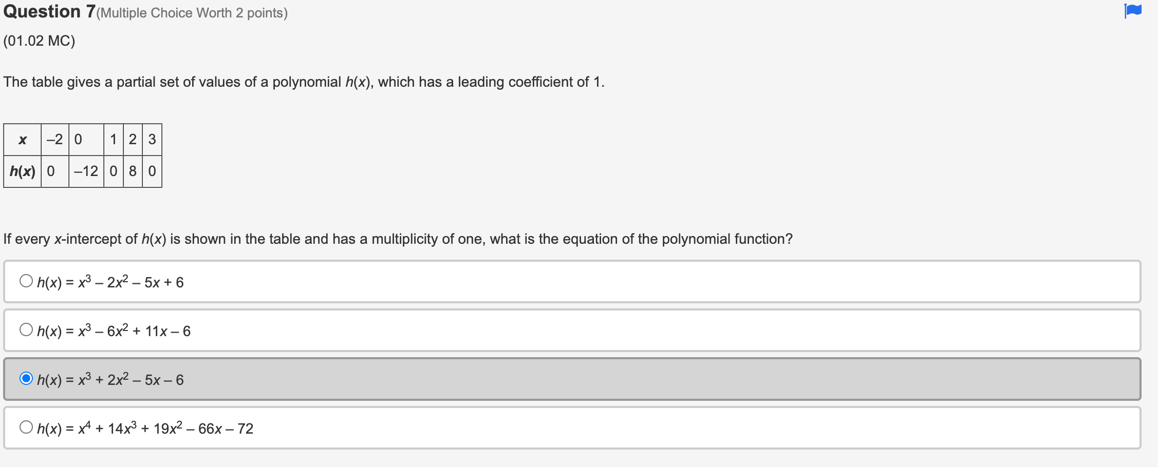 gives a partial set of values of a polynomial h(x), which has