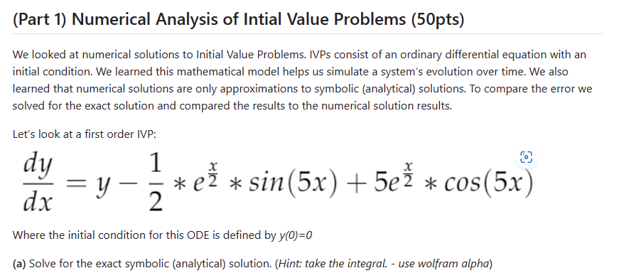 (Part 1) Numerical Analysis of Intial Value Problems (SOpts) We looked