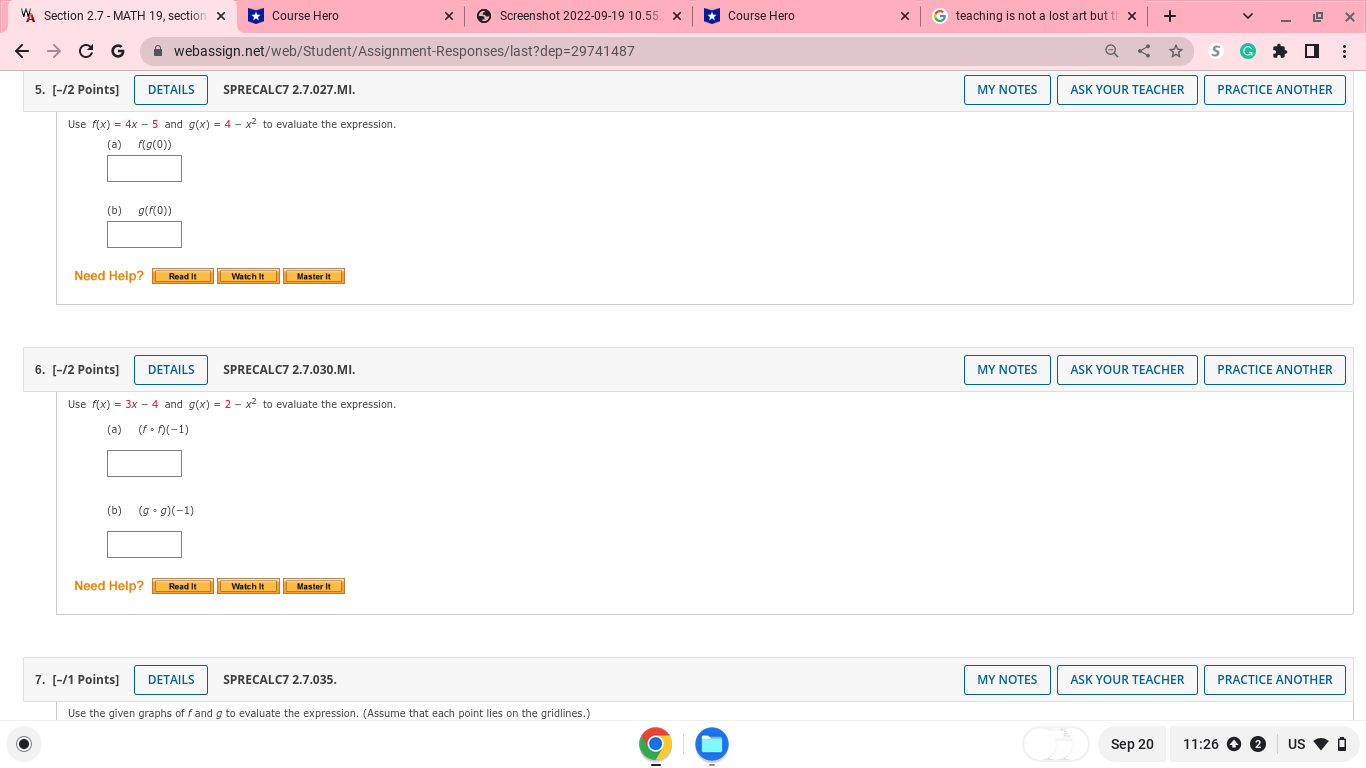 PREVIOUS ANSWERS SPRECALC7 2.7.003. MY NOTES ASK YOUR TEACHER PRACTICE ANOTHER Sep