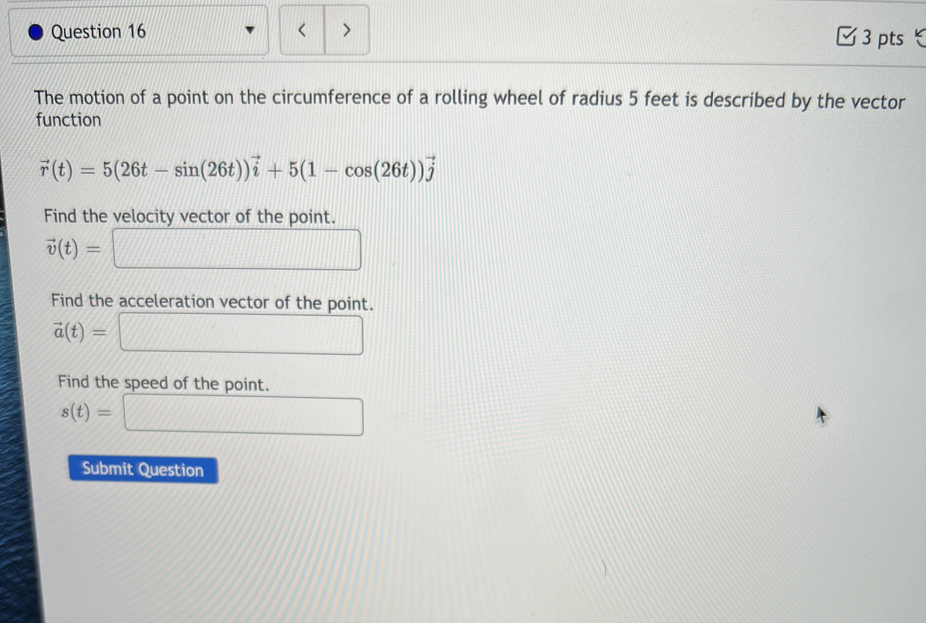 the circumference of a rolling wheel of radius 5 feet is described