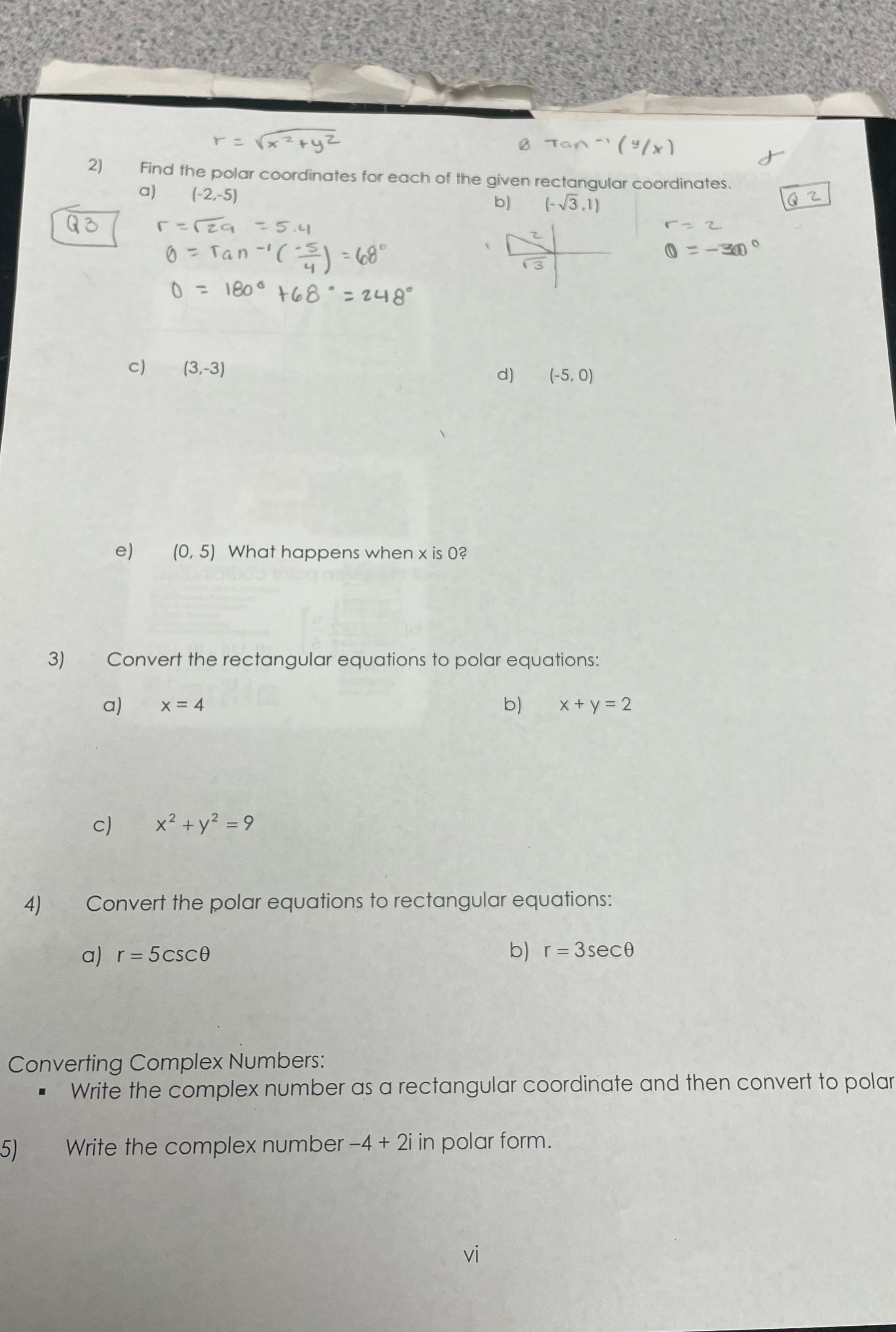x ) 2) Find the polar coordinates for each of the given