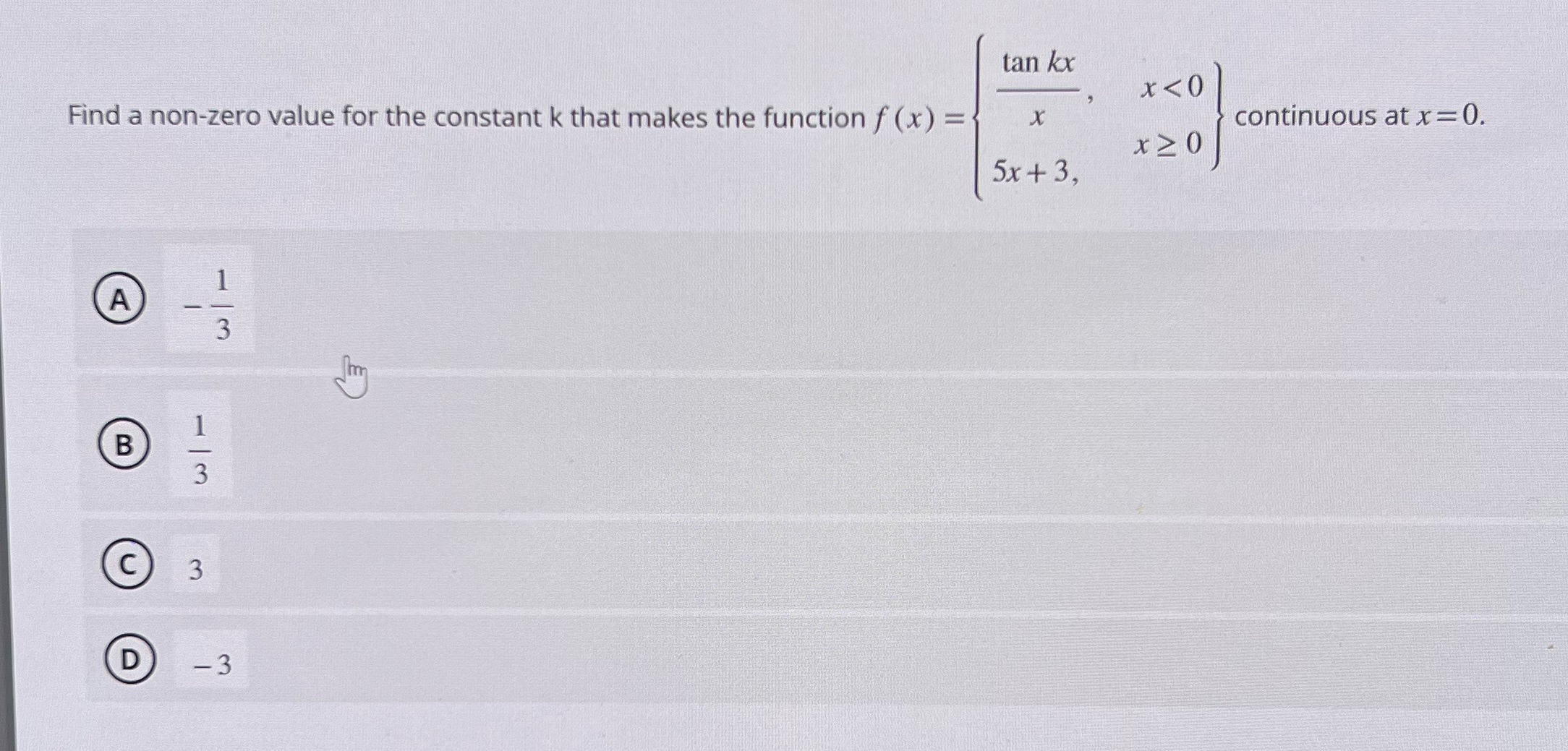 Find a non-zero value for the constant k that makes the function