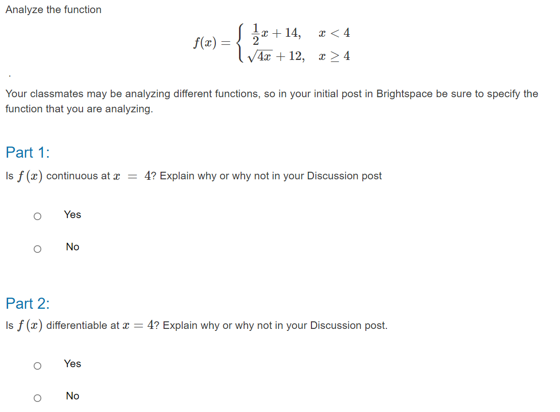 = 4 and differentiable at x = 4, I need an explanation