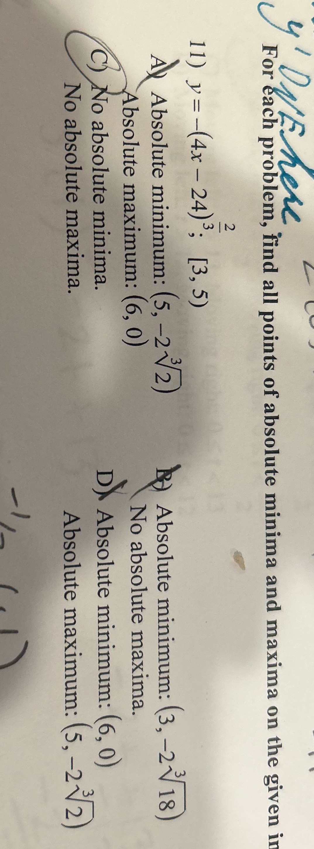 minima and maxima on the given in 11) y= -(4x - 24)