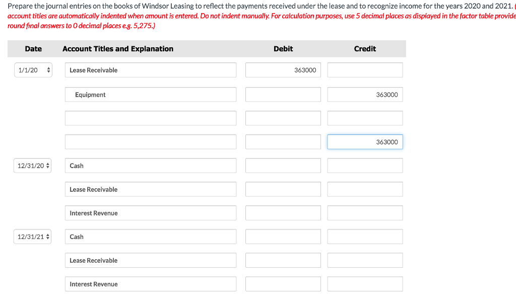 calculating the cash value of the lease payment on 12/31/20? Thank you!