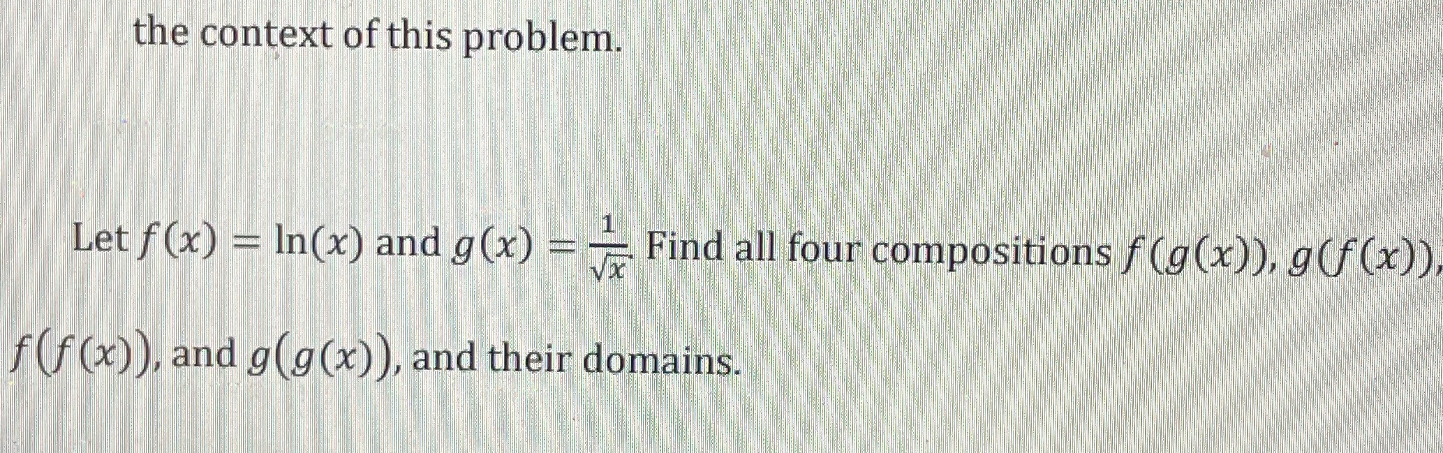 g (x) = VX Find all four compositions f (g (x)), g(f