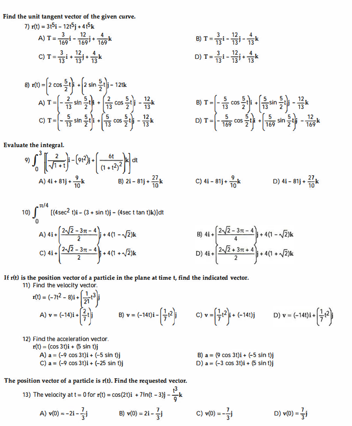 ) The line through P(4, 9, 3) and Q(1, 6, 7) A)