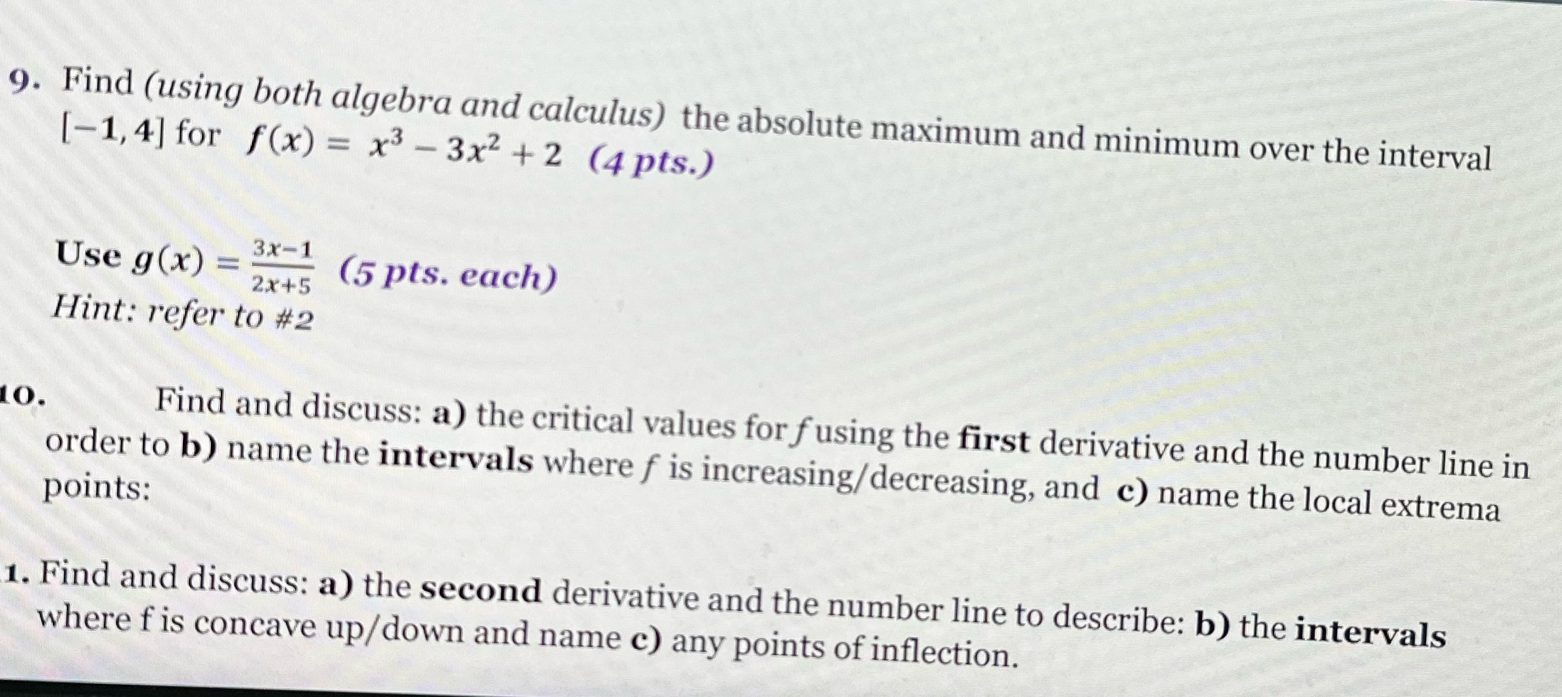 9. Find (using both algebra and calculus) the absolute maximum and