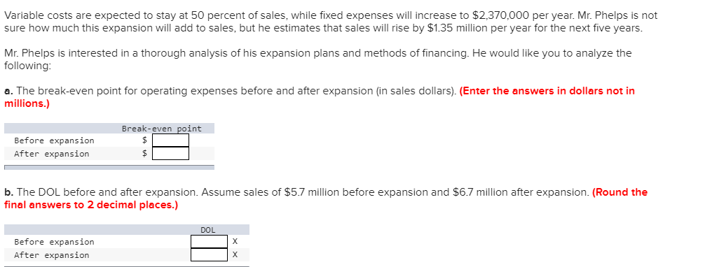 stay at 50 percent of sales, while xed expenses will increase to