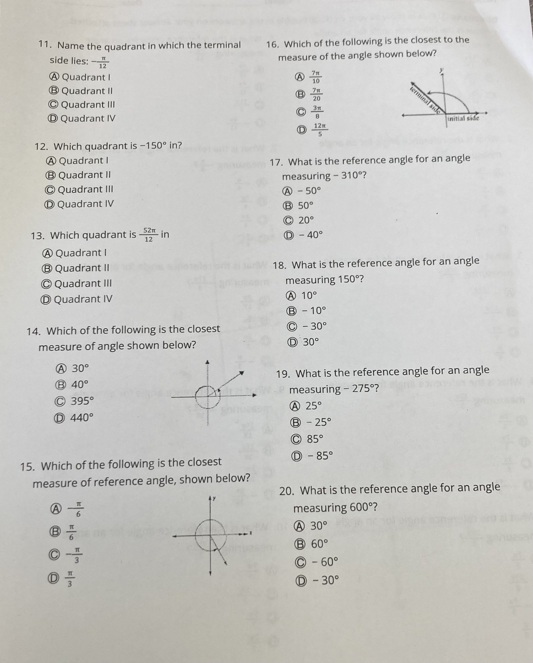 What is the reference angle for an angle 13 B 13n measuring