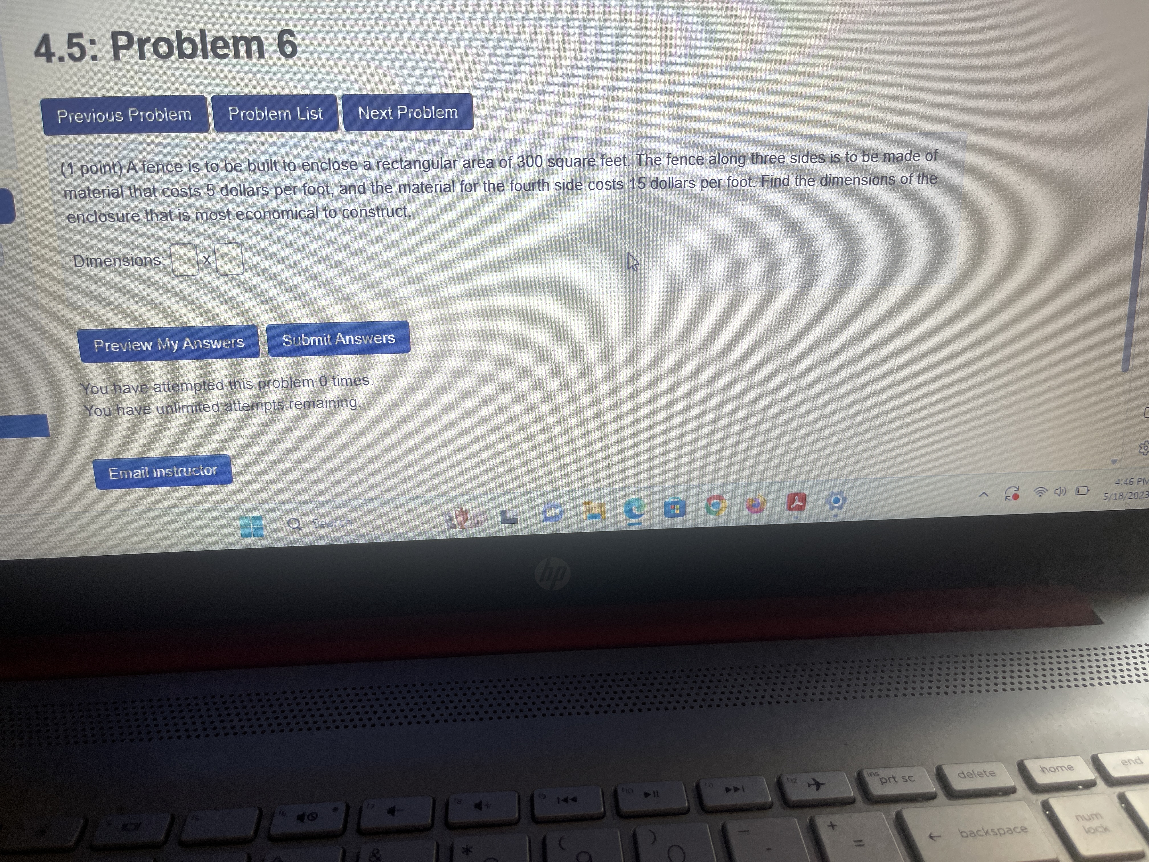 unlimited attempts remaining. r Vubmit Answers Email instructor ' 4.5: Problem 5