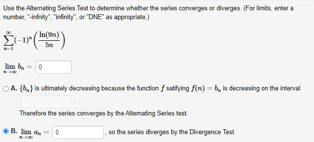 converges or diverges. 4 + 6 sinn an on- + 2 n=
