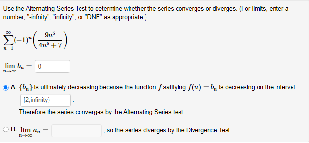 satifying f(n) = b,, is decreasing on the interval Therefore the series