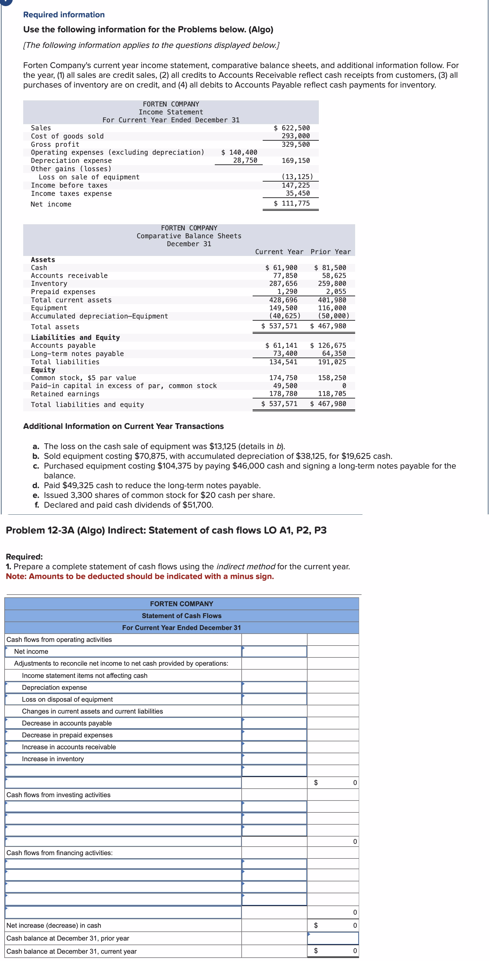 Required information Use the following information for the Problems below. (Algo)