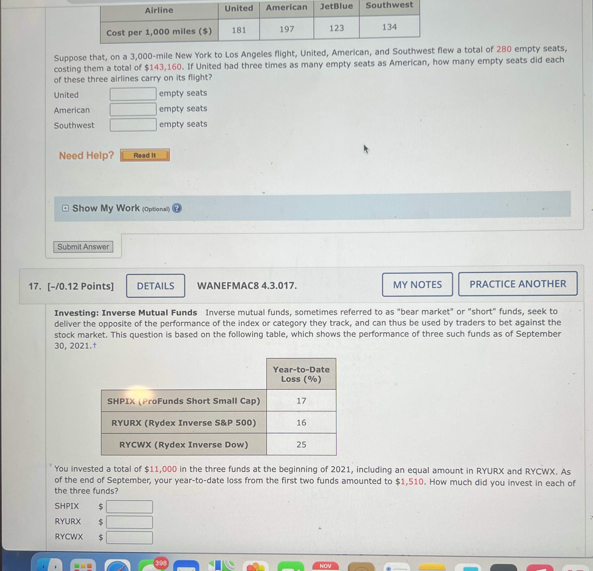 Ti-84 (rref) Airline United American JetBlue Southwest Cost per 1,000 miles ($)