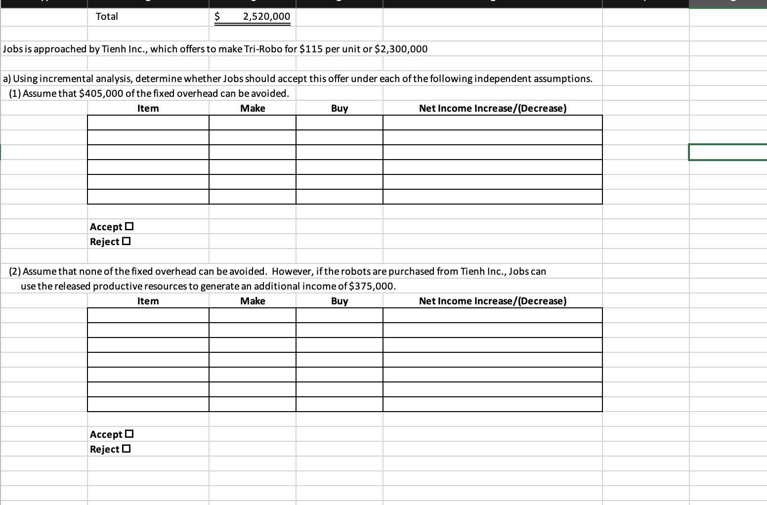 make Tri-Robo for $115 per unit or $2,300,000 a) Using incremental analysis,