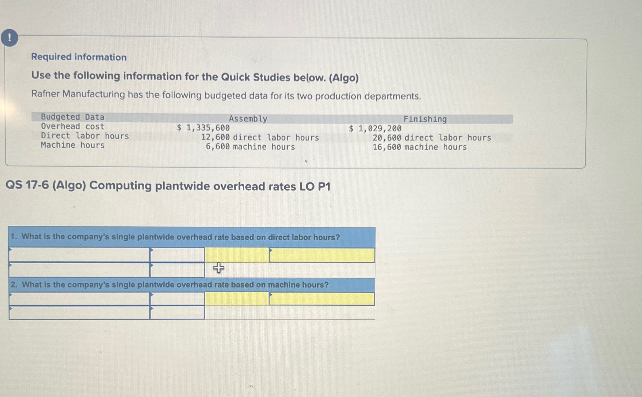 Required information Use the following information for the Quick Studies below. (Algo)