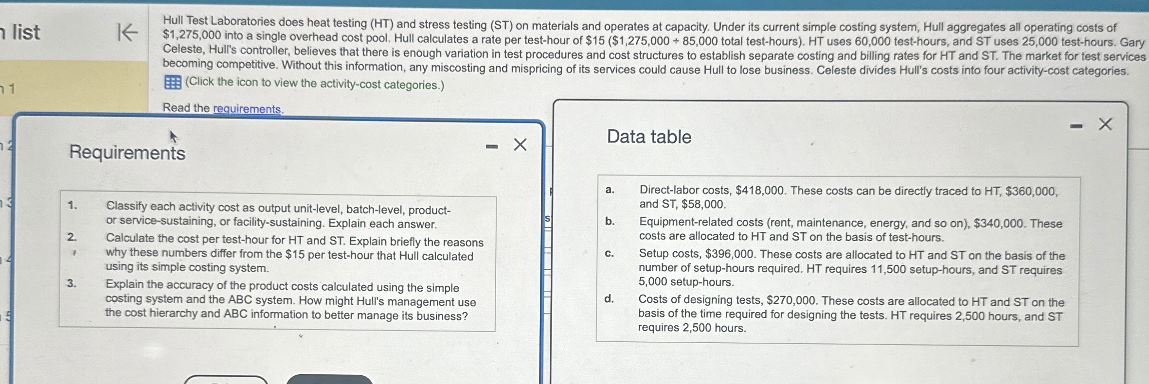 (ST) on materials and operates at capacity. Under its current simple costing