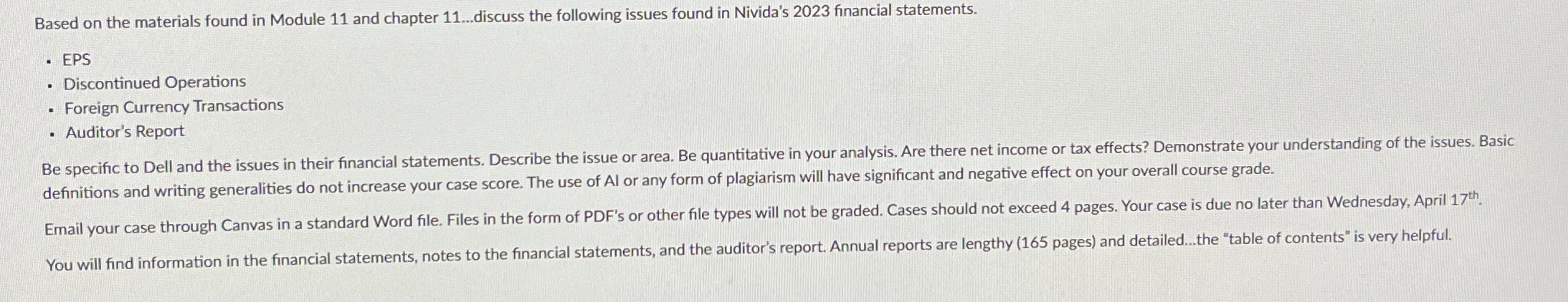 discuss the following issues found in Nivida's 2023 financial statements. EPS Discontinued