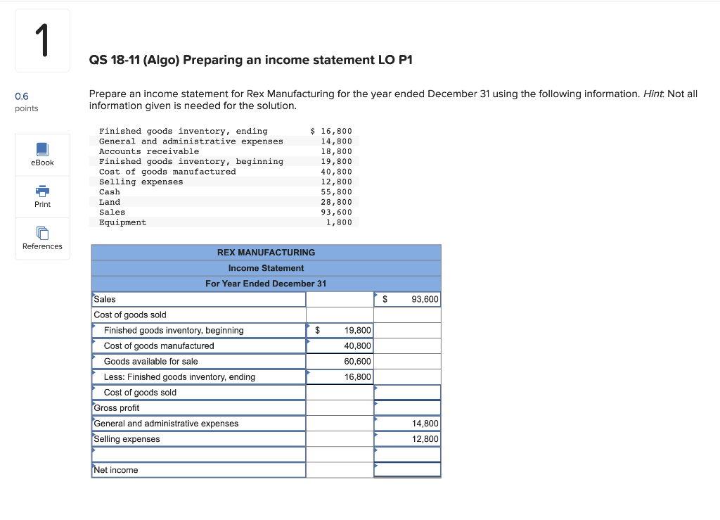 QS 18-11 (Algo) Preparing an income statement LO P1 Prepare an