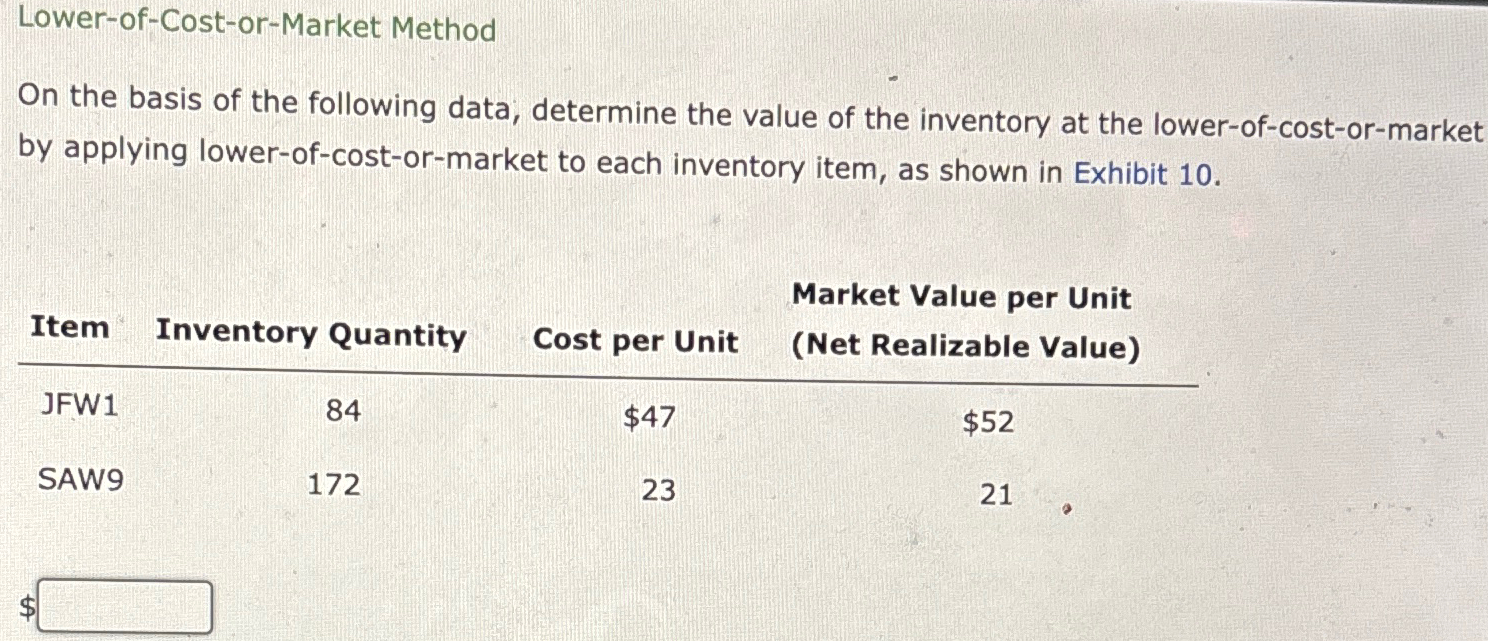 value of the inventory at the lower-of-cost-or-market by applying lower-of-cost-or-market to each