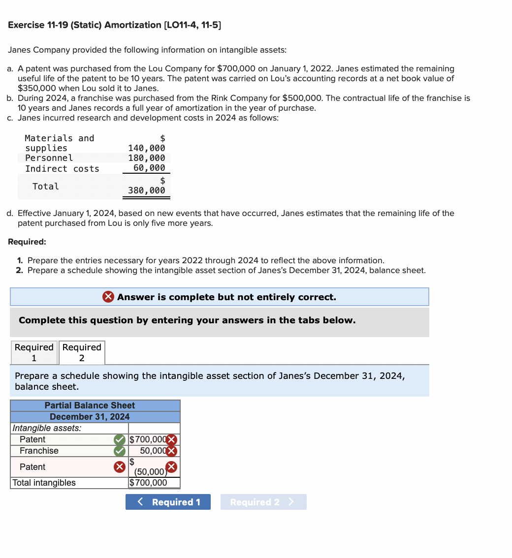  Exercise 11-19(Static) Amortization [L011-4,11-5] Janes Company provided the following information on