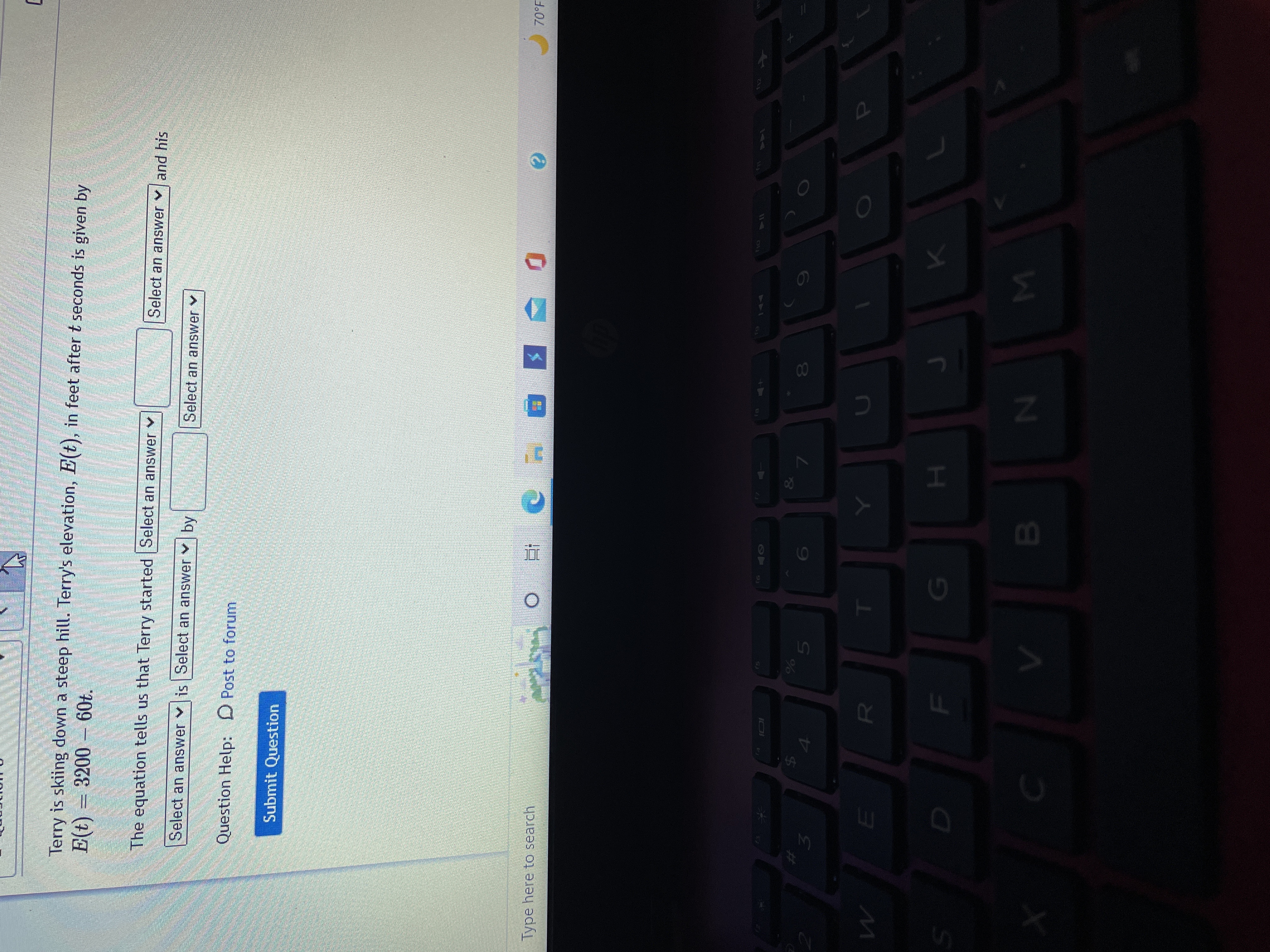 feet after t seconds is given by E(t) - 3200 - 60t.