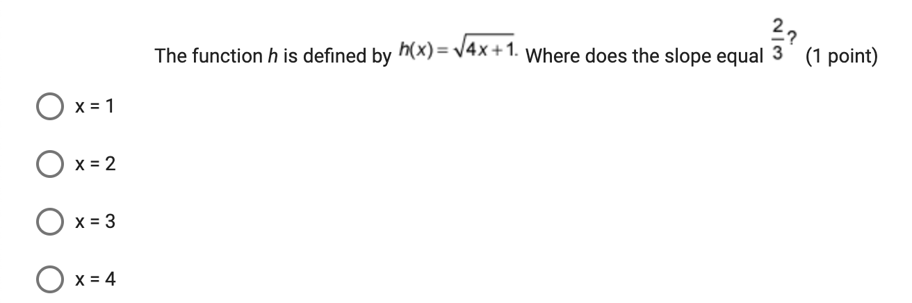 does the slope equal 3 (1 point) OX = 1 X =