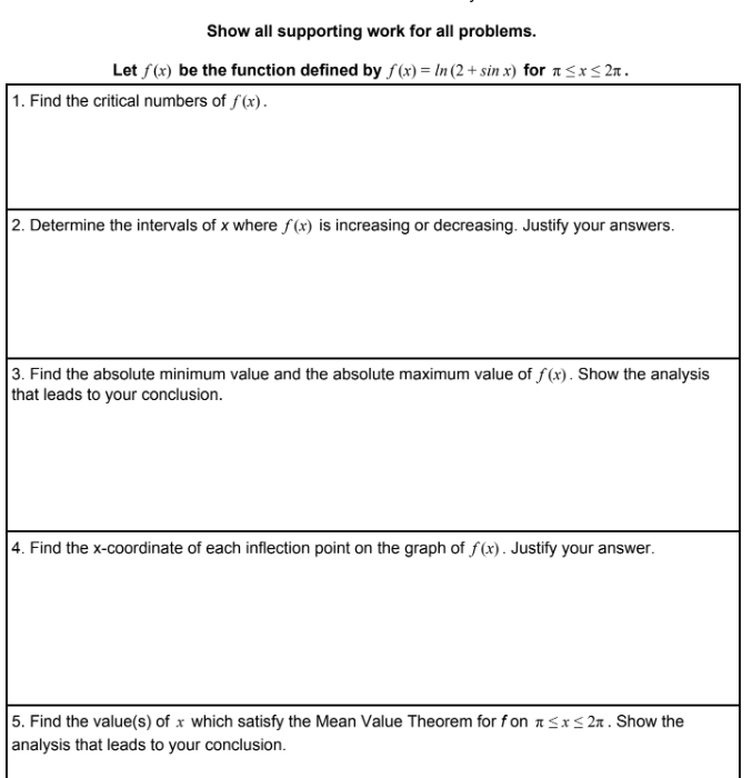 Show all supporting work for all problems. Let f (x) be