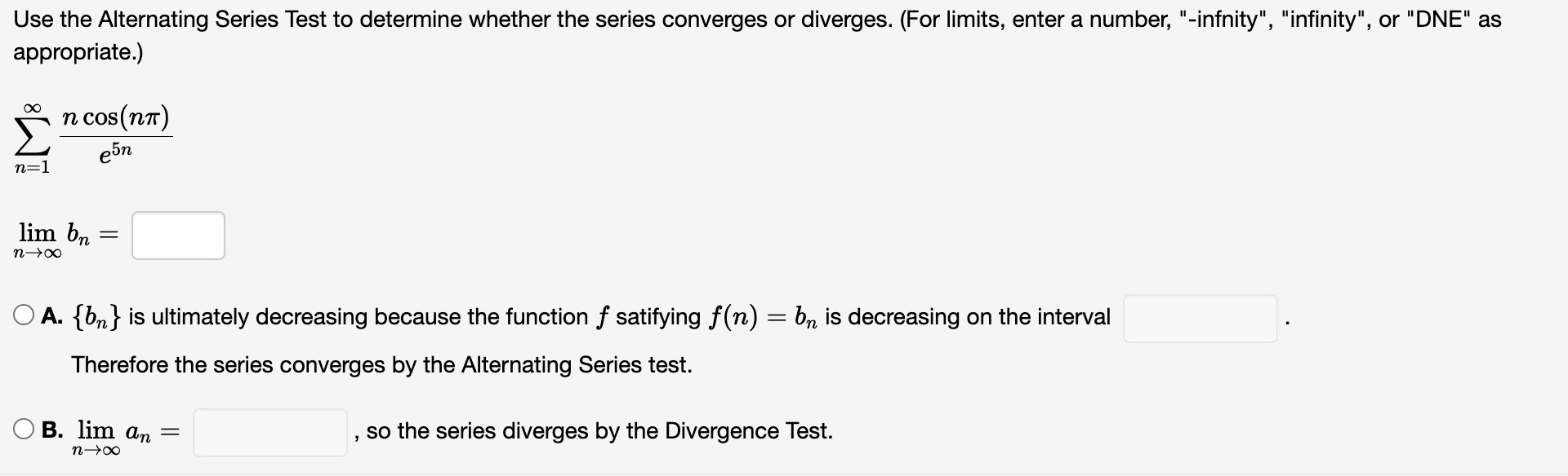 , therefore 2 an diverges v by the Direct Comparison Test. n:3