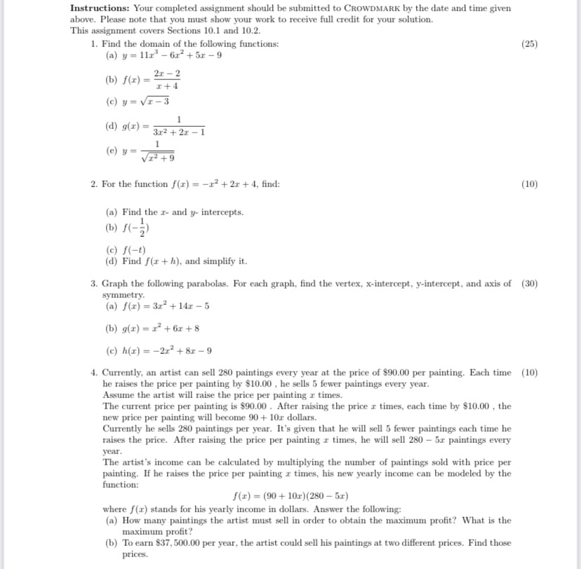 1,2,3,4 Instructions: Your completed assignment should be submitted to CROWDMARK by the
