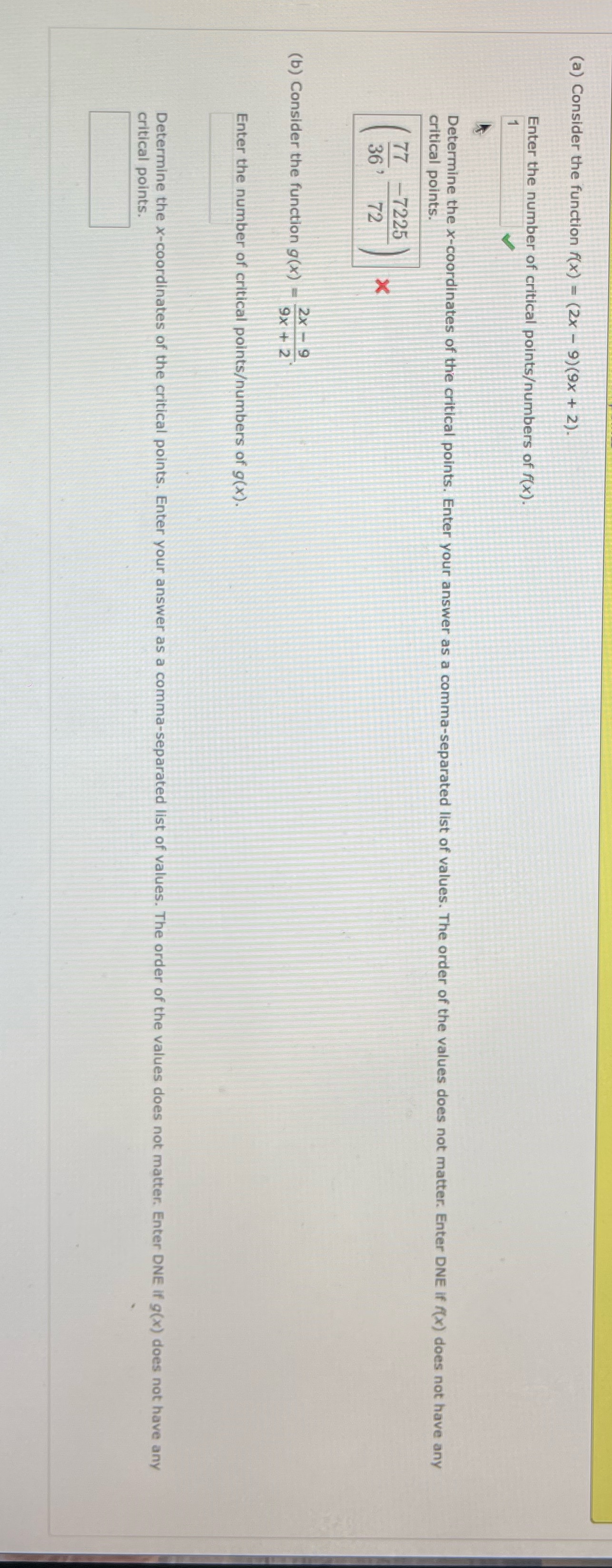 2). Enter the number of critical pointsumbers of f(x). Determine the x-coordinates