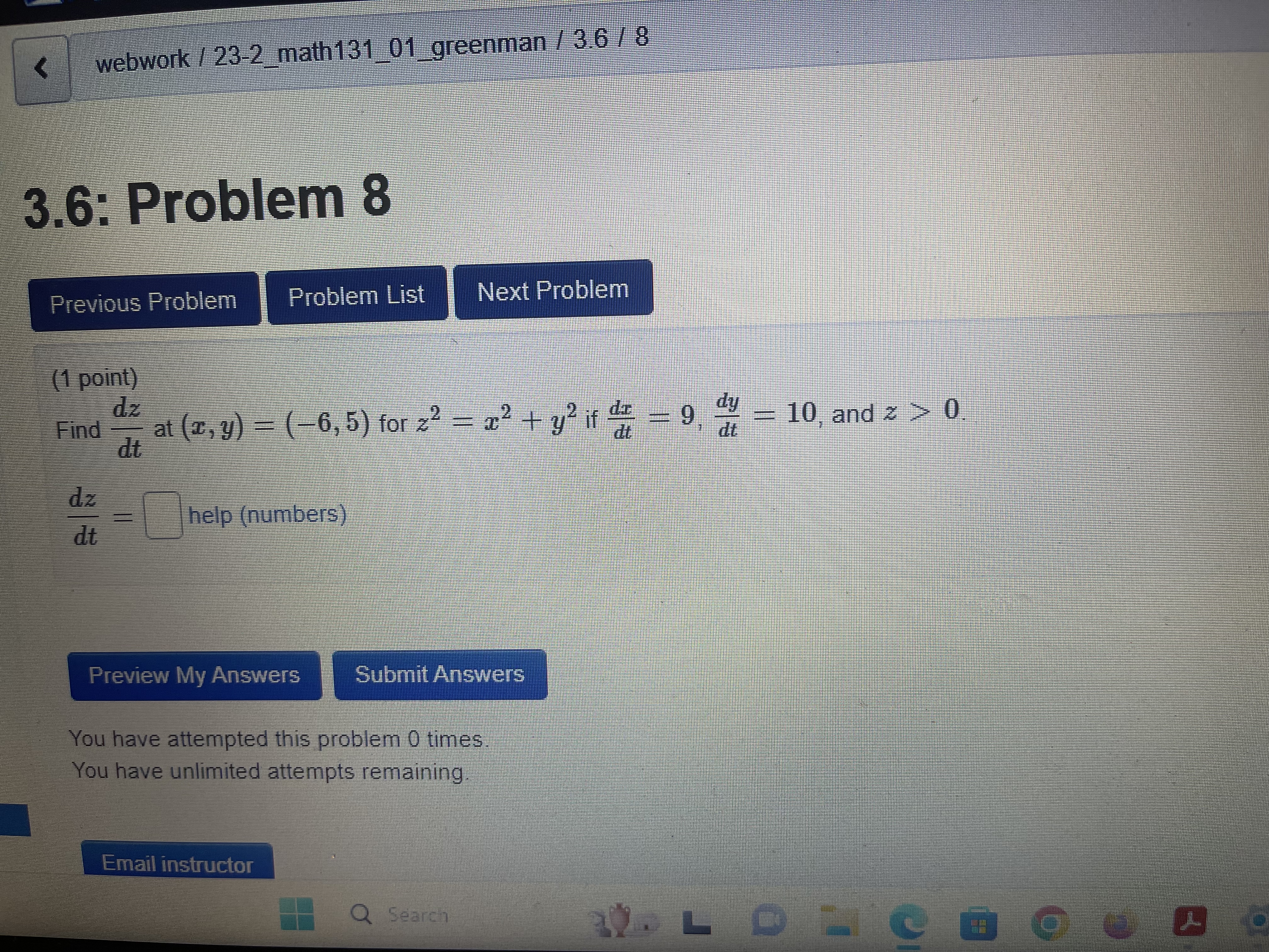 Submit Answers You have attempted this problem 0 times You have unlimited