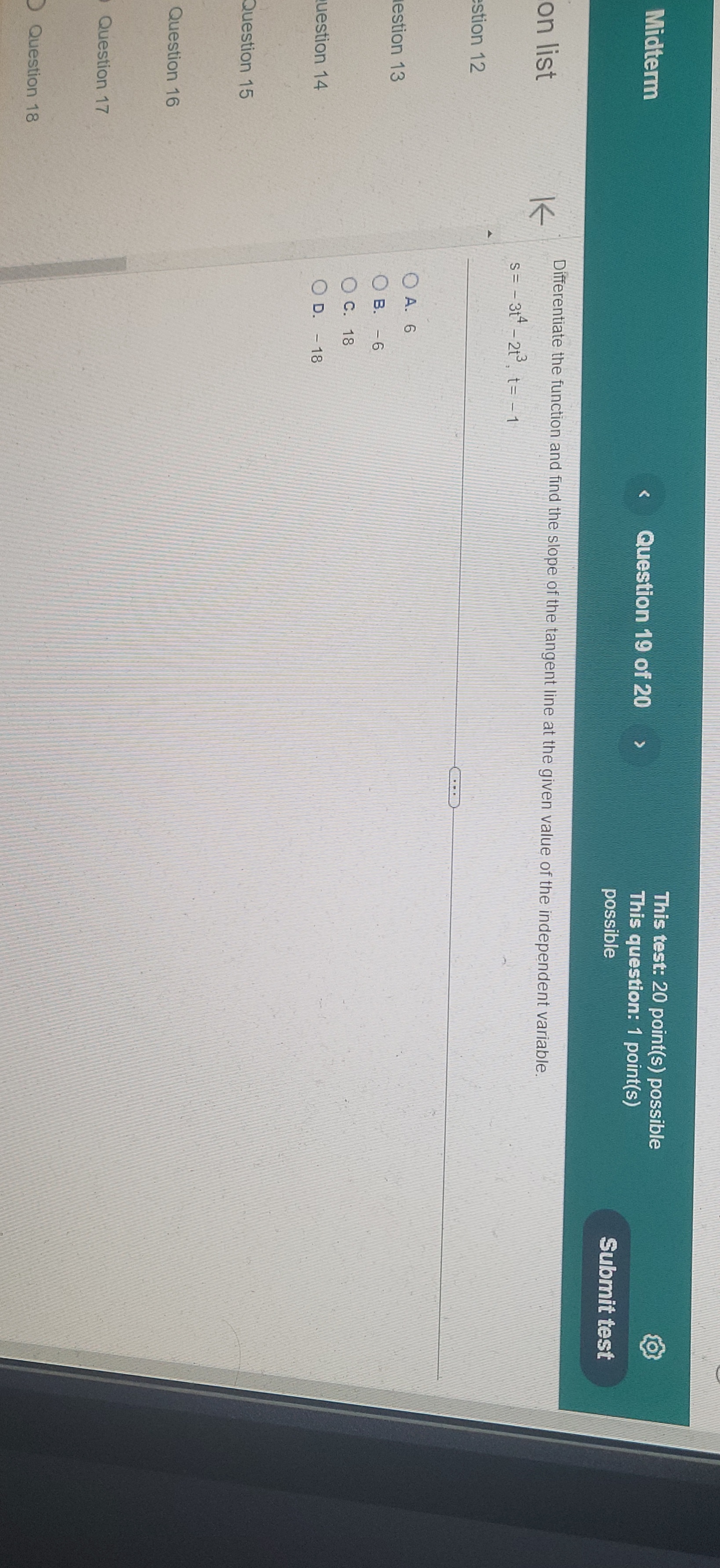  This test: 20 point(s) possible Midterm This question: 1 point(s) possible