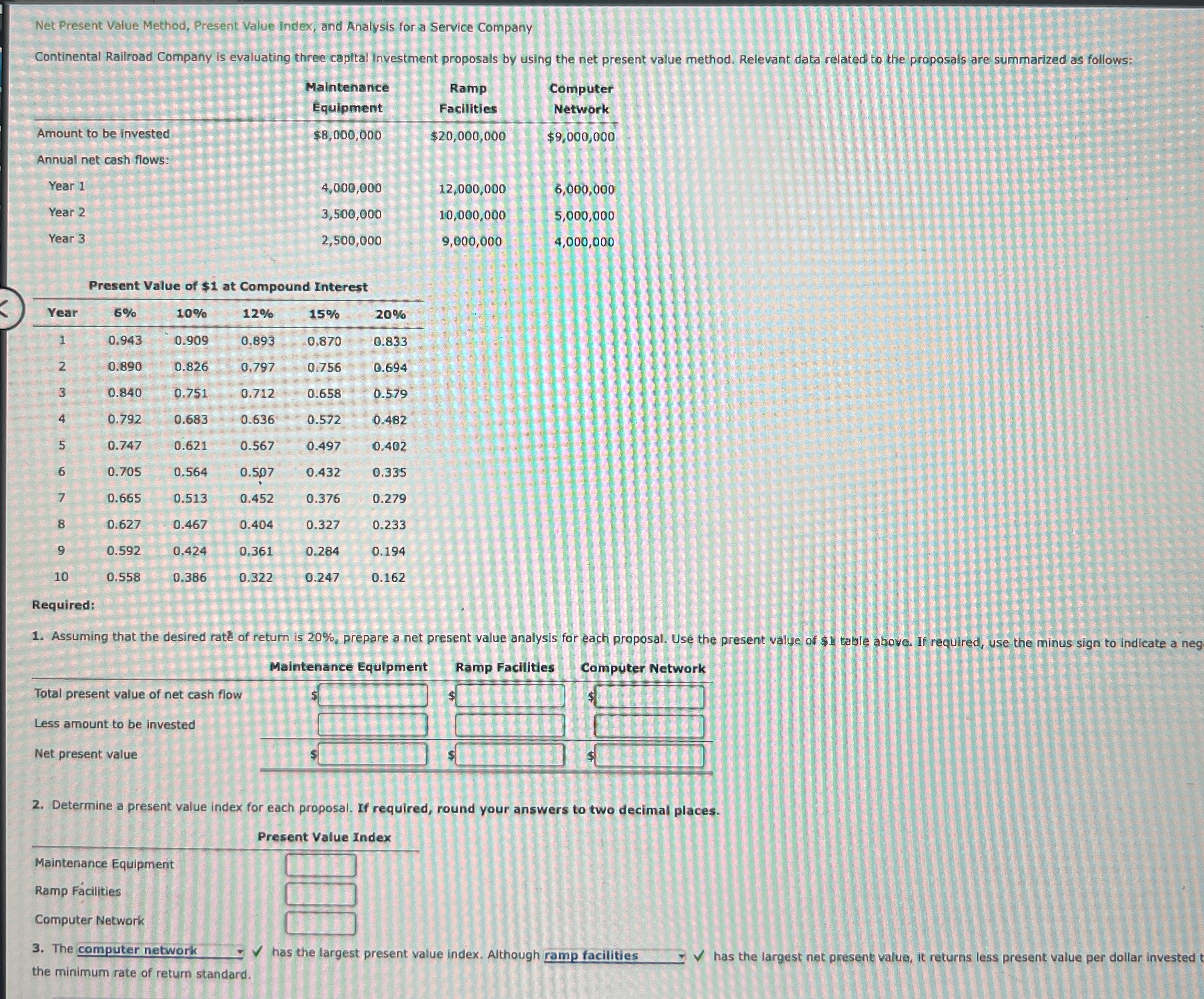  Net Present Value Method, Present Value Index, and Analysis for a