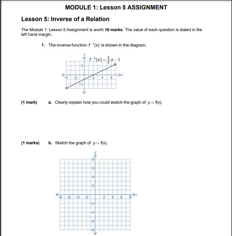 MODULE 1: Lesson 5 ASSIGNMENT Lesson 5: Inverse of a Relation