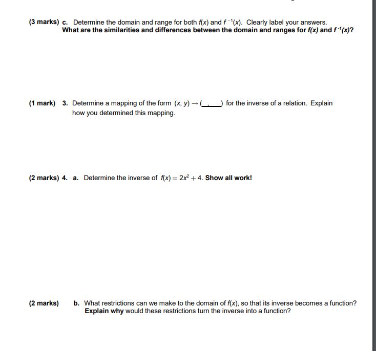 c. Determine the equation for f(x) algebraically by using the inverse equation,