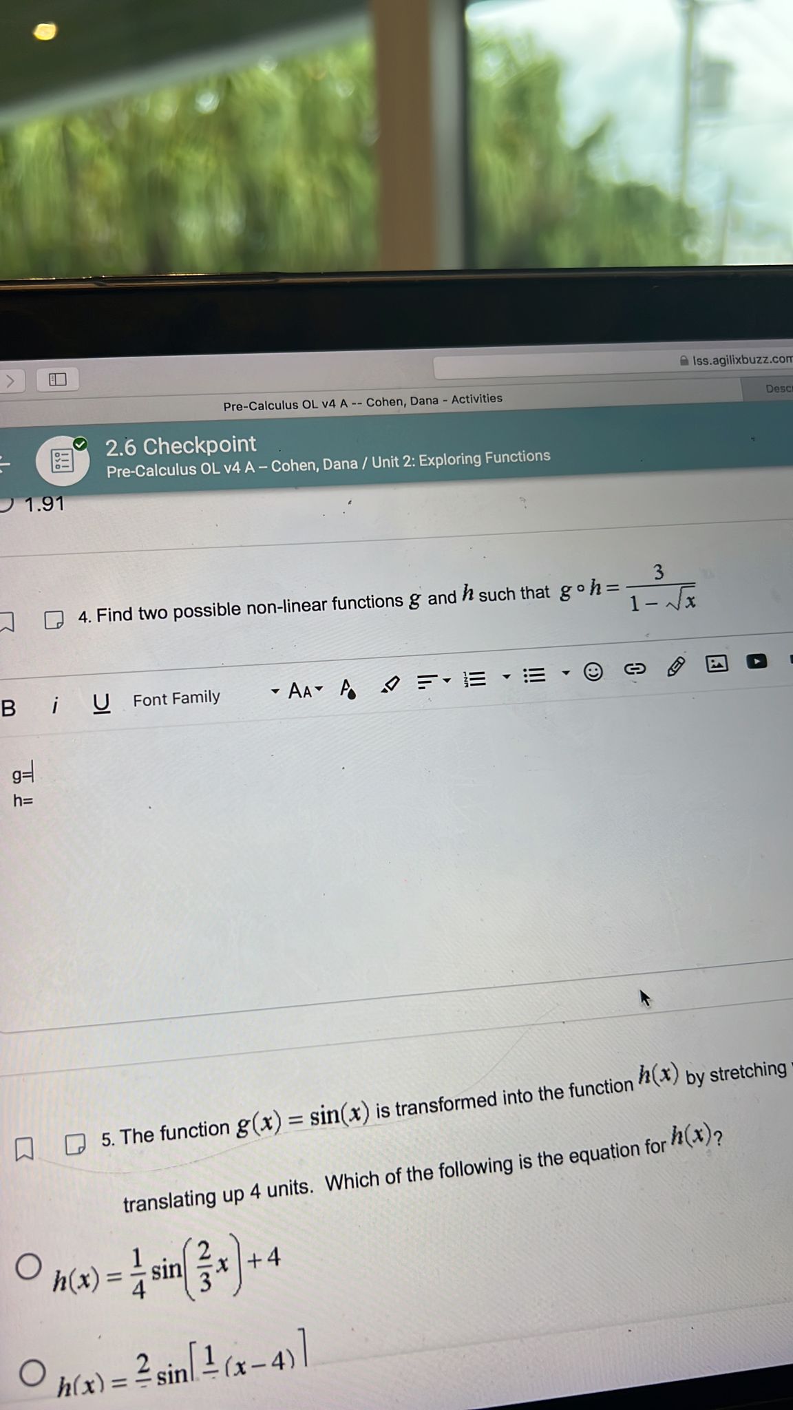  Find two possible non-linear functions g and h such that g
