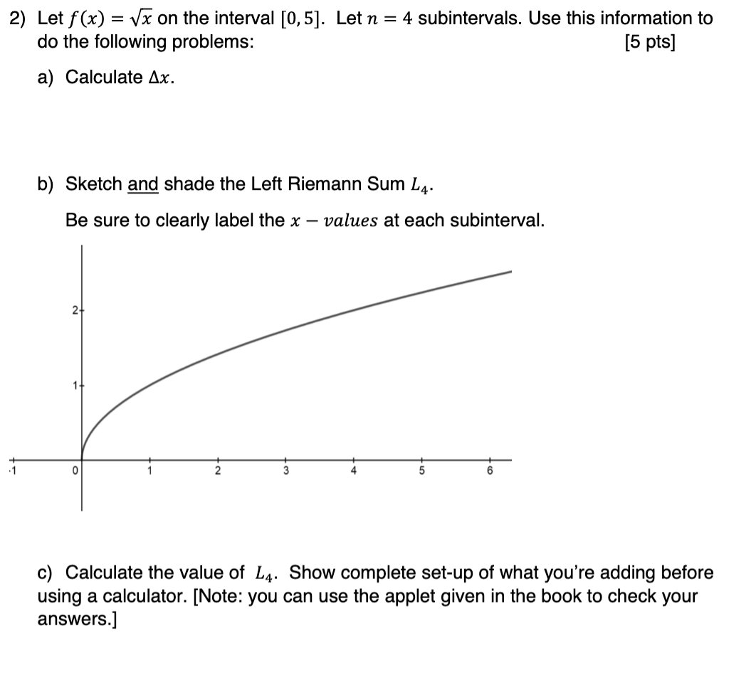 n = 4 subintervals. Use this information to do the following problems: