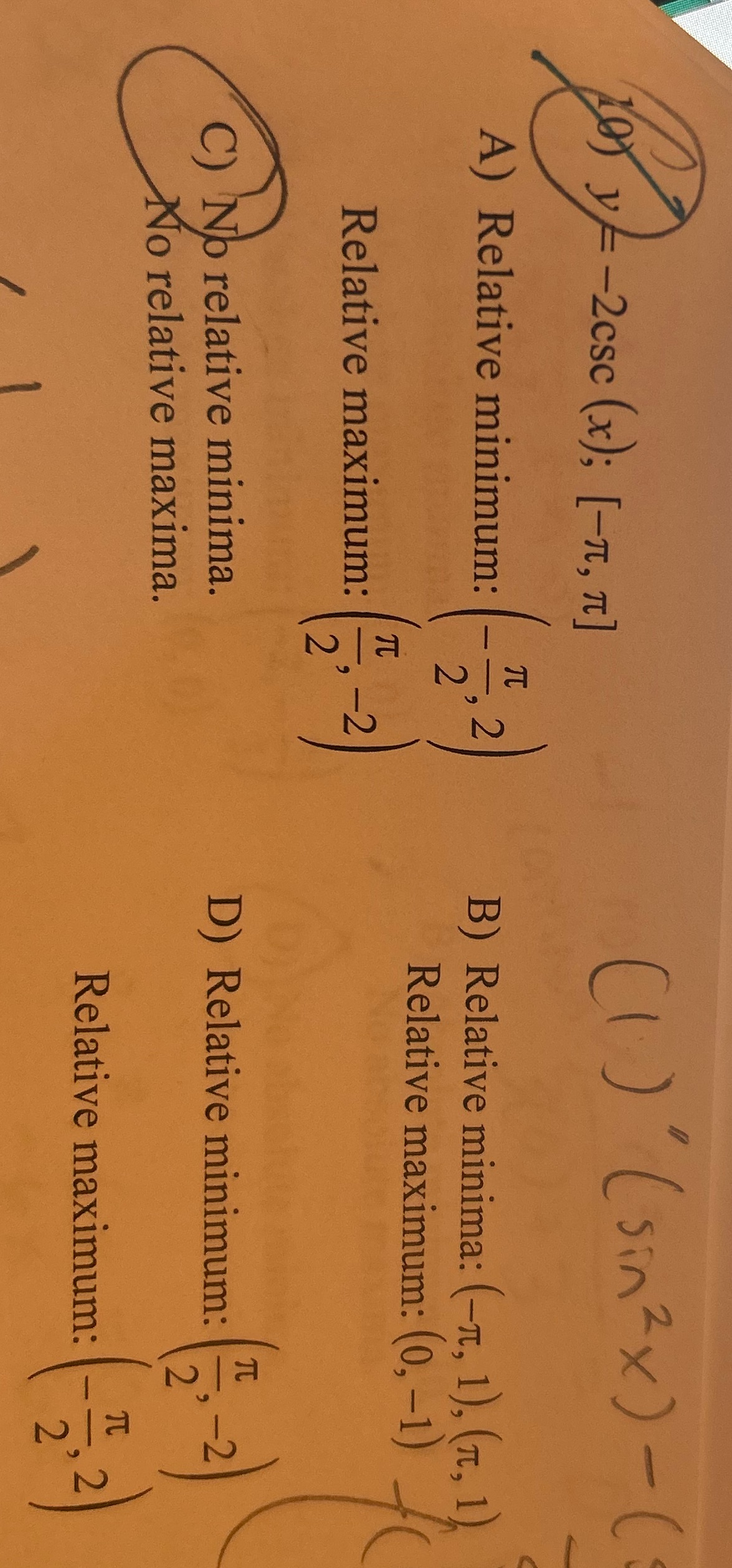 x ) - C A) Relative minimum: 2 B) Relative minima: (-It,